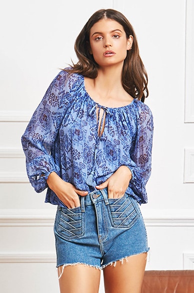 Zuni Top in Aztec Print Kate Shorts in Vintage Blue