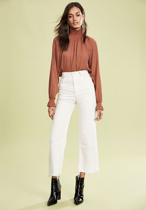 Ruched Funnel Neck Top