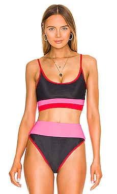 Beach Riot Eva Bikini Top In Lipstick Colorblock Revolve