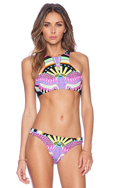 Mara Hoffman Reversible Racerback Bikini Top In Rainbow Bird Black