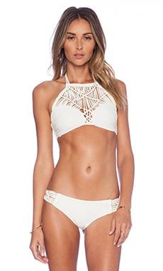 MIKOH Waimea Woven Halter Bikini Top In Bone REVOLVE