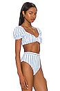 Caroline Constas Zoe Bikini Top In White Blue Toile Stripe Revolve