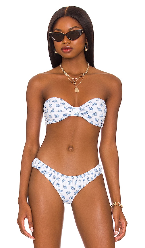 Caroline Constas Maria Bikini Top In Blue Toile Spot Revolve