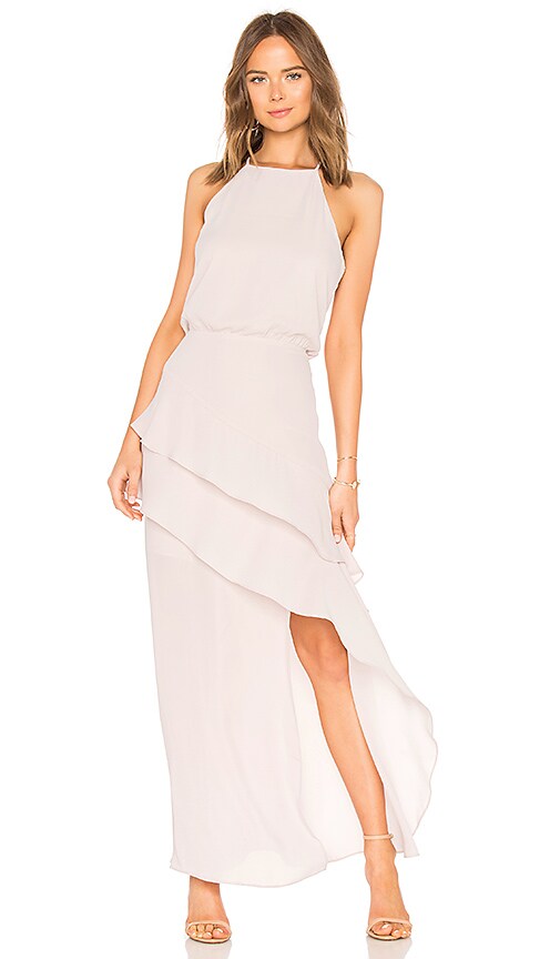 Krisa Halter Wrap Ruffle Maxi Dress In Radiance Revolve