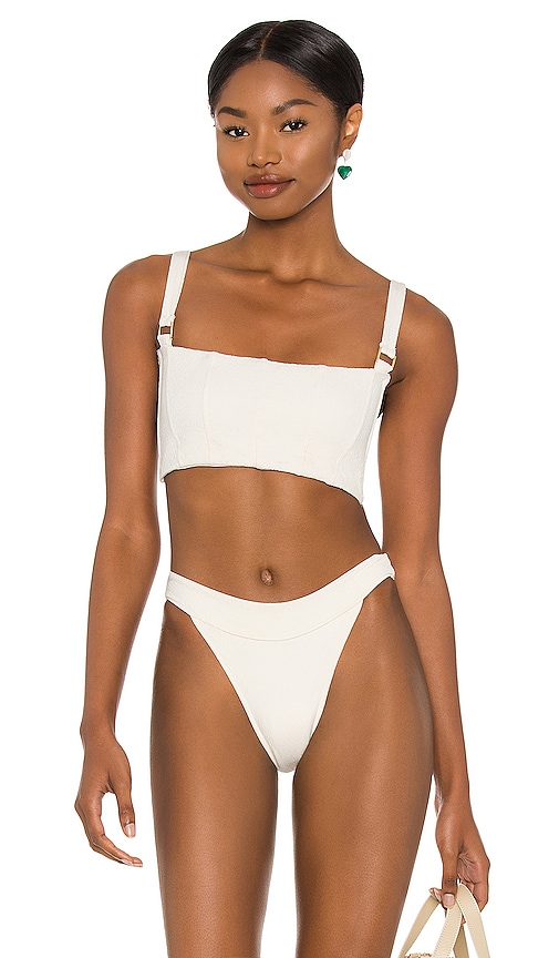 Revel Rey Hunter Bikini Top In Cream Snake Texture REVOLVE