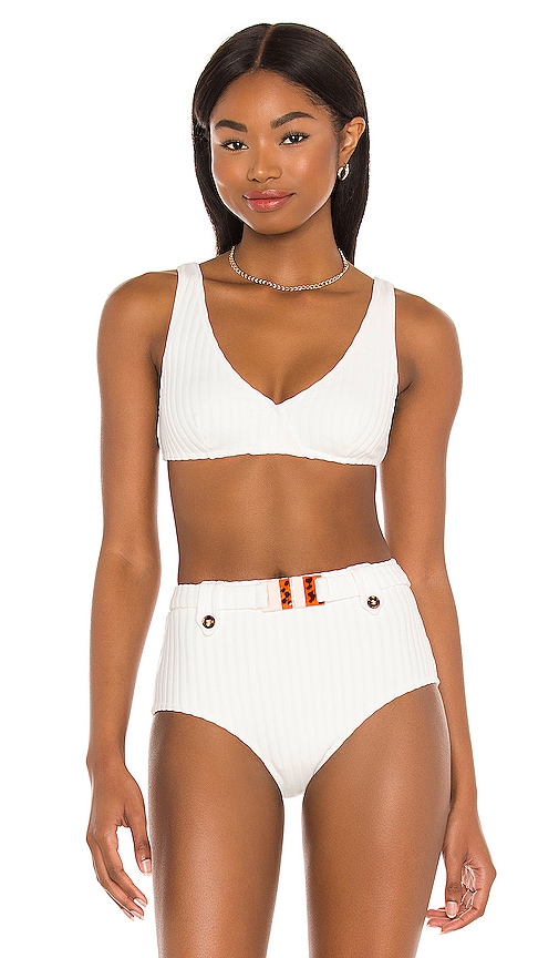 Solid Striped Annie Bikini Top In Brule Revolve