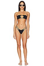 Indah Jovi Skimpy Solid Smocked String Bikini Bottom In Black Revolve