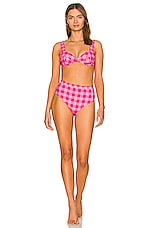 Solid Striped The Lilo Bikini Top In Pink Multi Gingham Pink