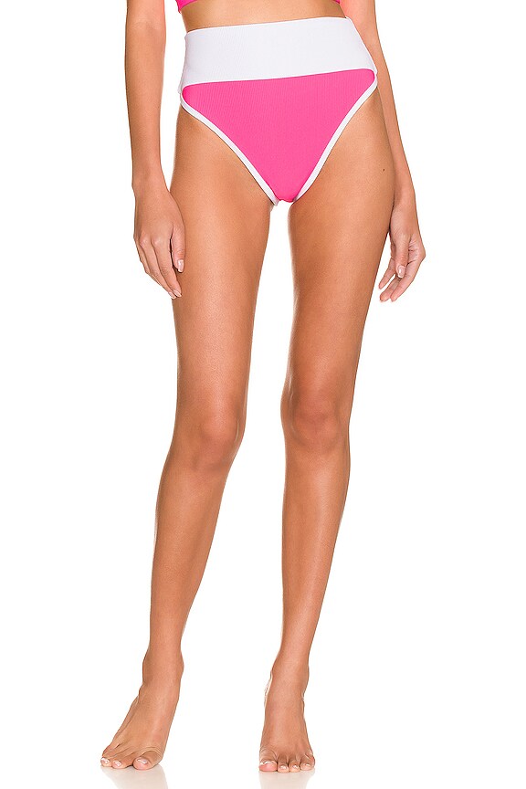 Beach Riot Emmy Bikini Bottom In Neon Pink White Revolve