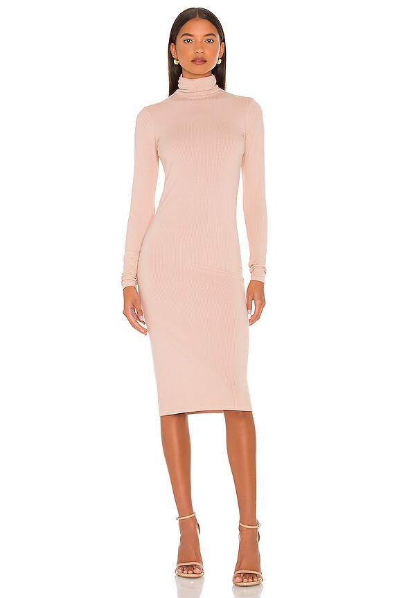 Enza Costa Silk Rib Turtleneck Midi Dress In Nude Revolve