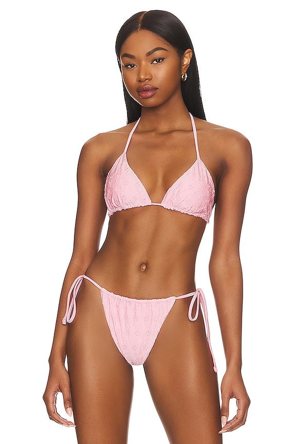 Frankies Bikinis Tia Eyelet Bikini Top In Cherry Blossom Shine REVOLVE