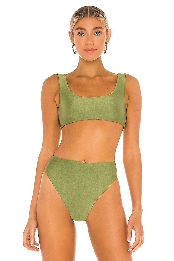 JADE SWIM Rounded Edges Bikini Top In Olive Sheen REVOLVE