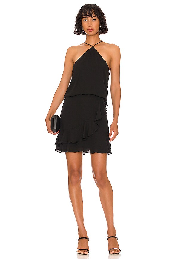 Krisa Asymmetrical Ruffle Halter Dress In Black Revolve