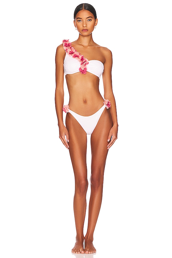 La Reveche Adele One Shoulder Bikini Set In White Pink REVOLVE