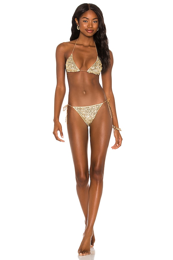 Oseree Paillettes Microkini Bikini Set In Gold REVOLVE