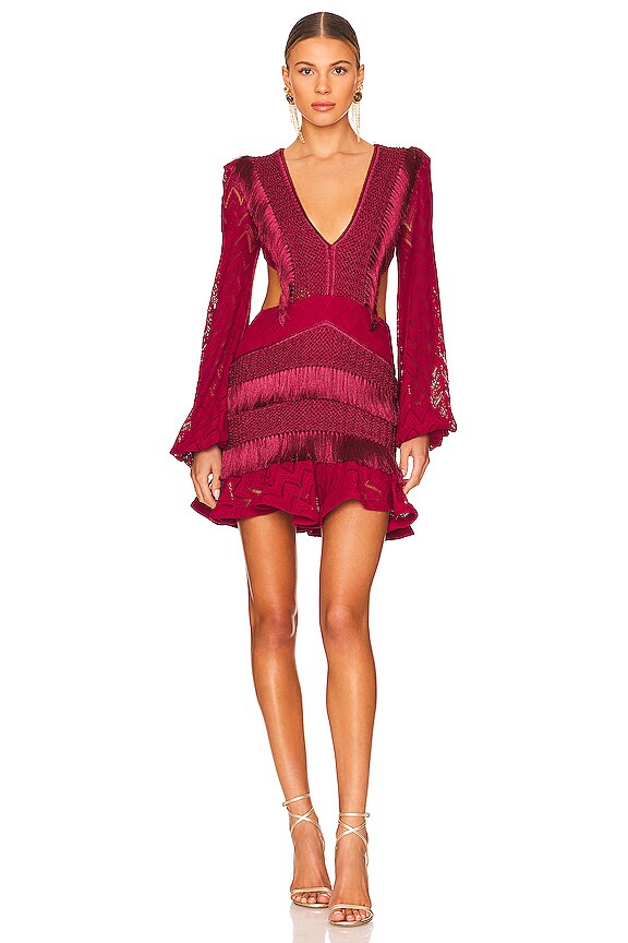 PatBO Fringe Cutout Mini Dress In Bordeaux REVOLVE