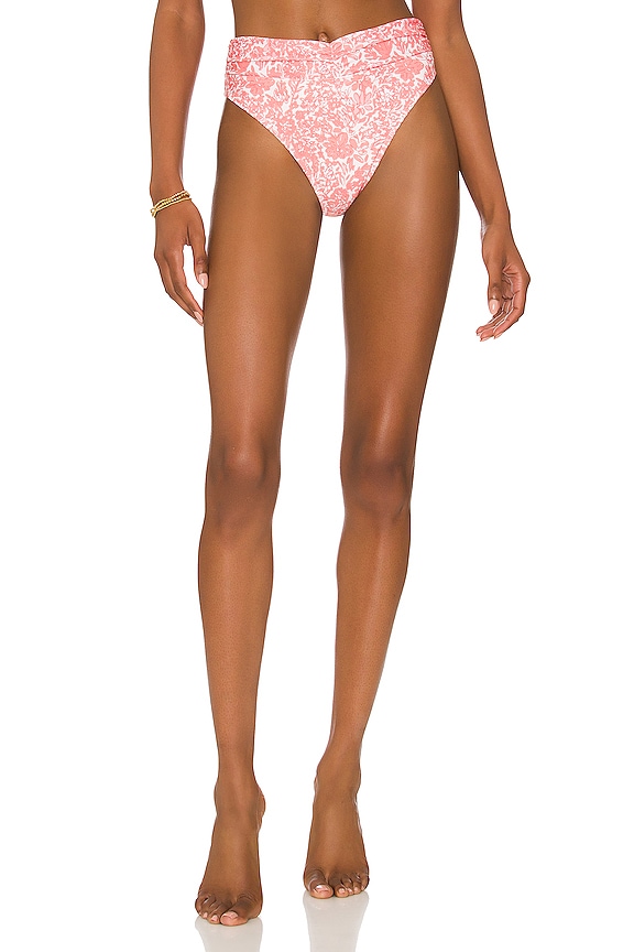 Peony Swimwear Ruched Bikini Bottom In Carnation Revolve