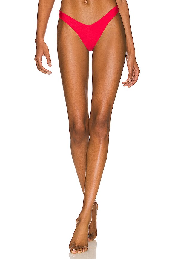 PQ X REVOLVE Basic Ruched Teeny Bikini Bottom In Red Coral REVOLVE