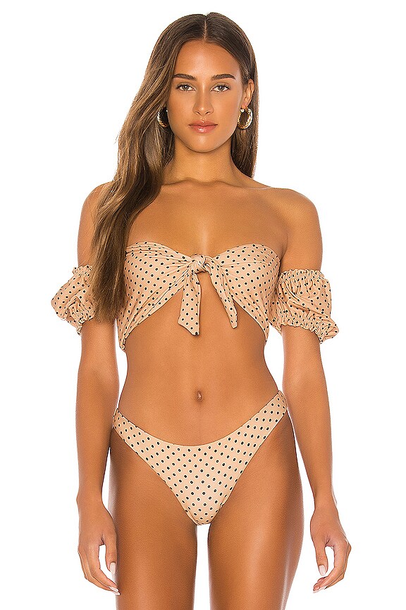 Same Ruffle Sleeve Bikini Top In Nude Black Polka Dot Revolve