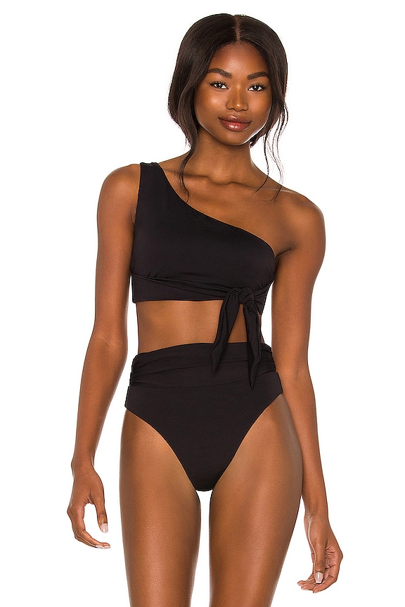 Seafolly Active One Shoulder Bikini Top In Black Revolve