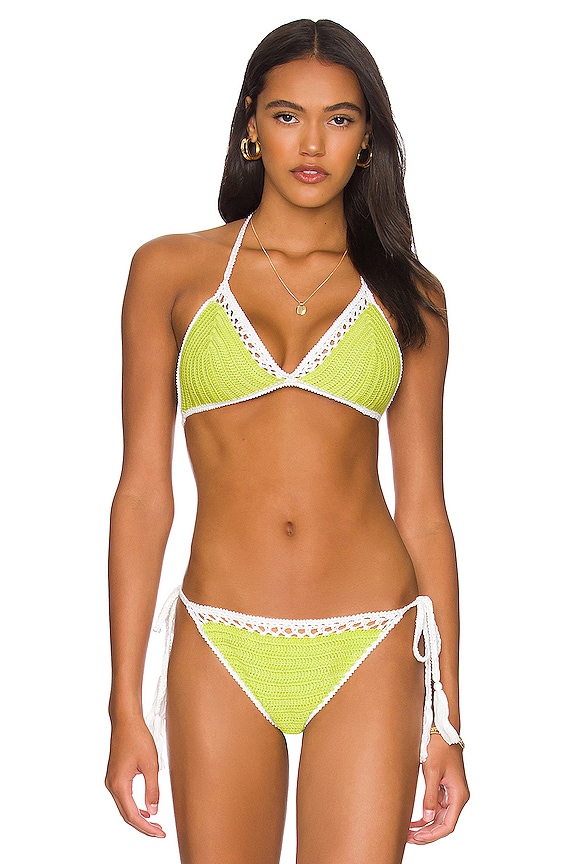 Solid Striped The Iris Bikini Top In Kiwi Revolve