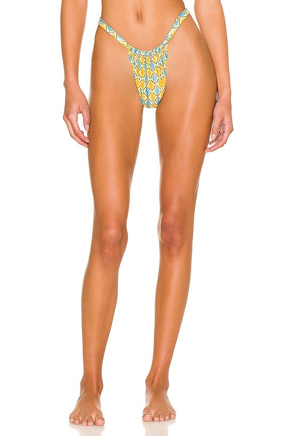 Weworewhat Adjustable Ruched Bikini Bottom In Tangerine Multi Revolve