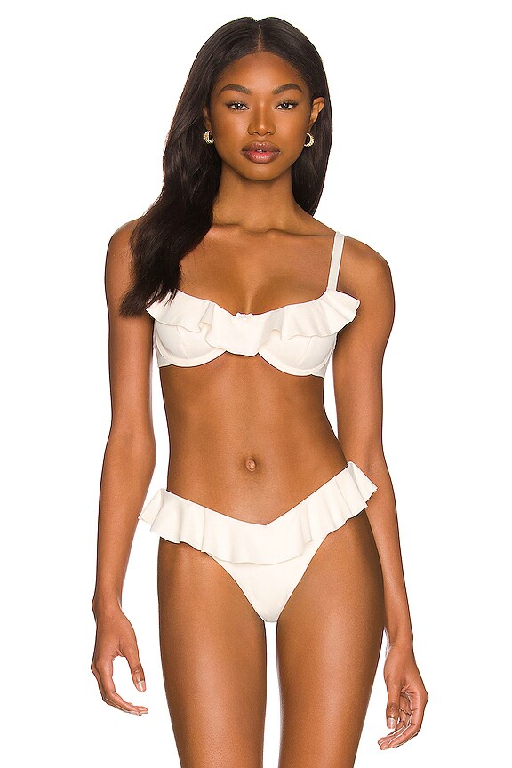 Weworewhat Ruffle Bikini Top In Off White Revolve