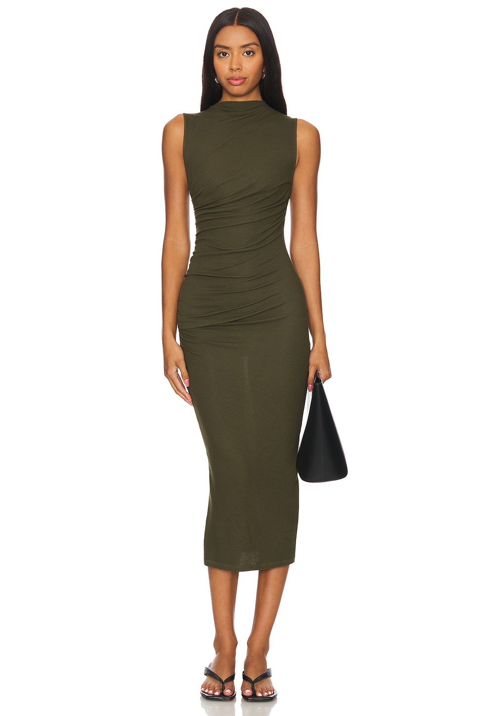 Enza Costa Silk Knit Sleeveless Twist Midi Dress In Army Green Revolve