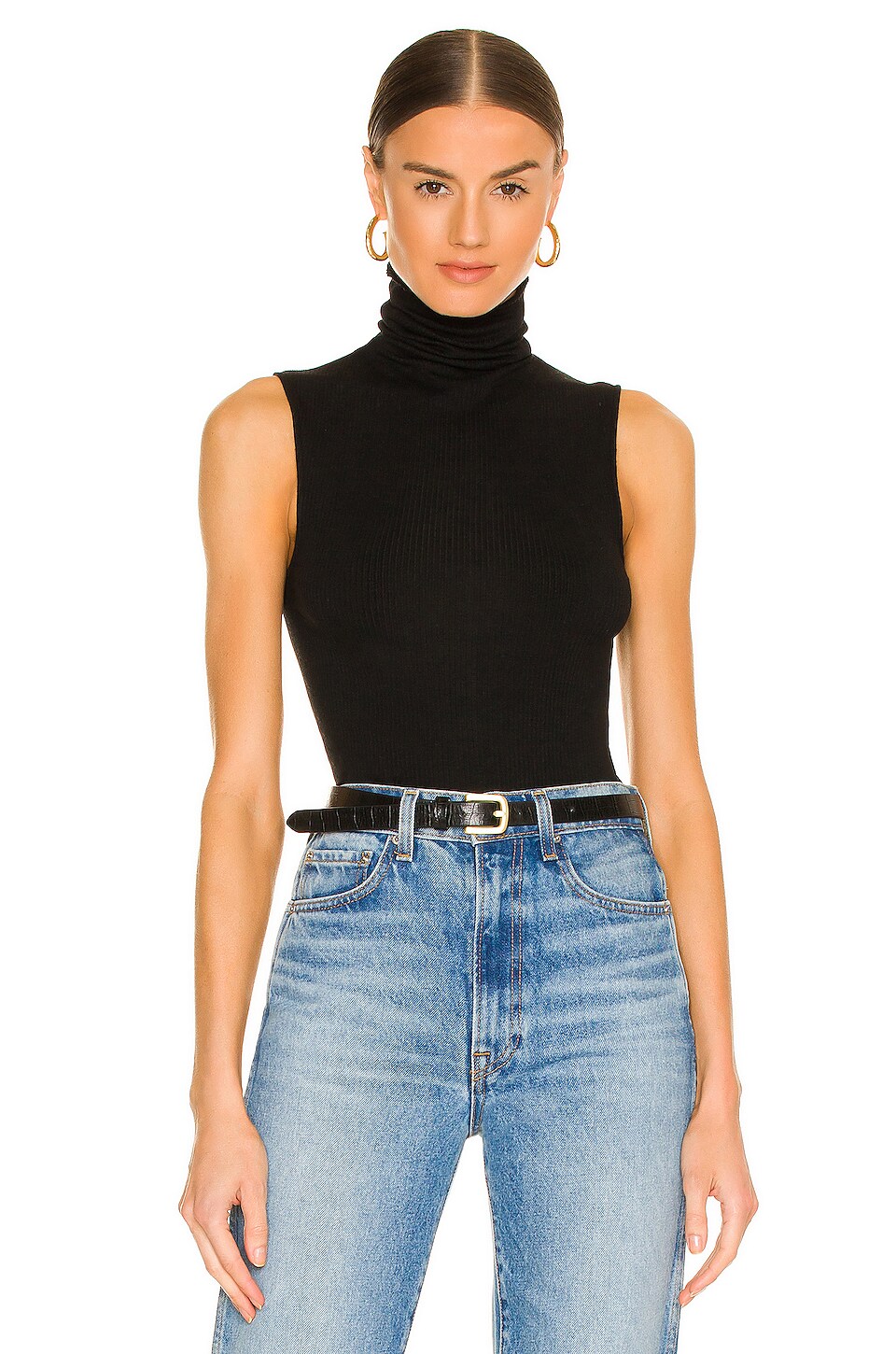 Enza Costa Silk Cashmere Rib Sleeveless Turtleneck In Black Revolve