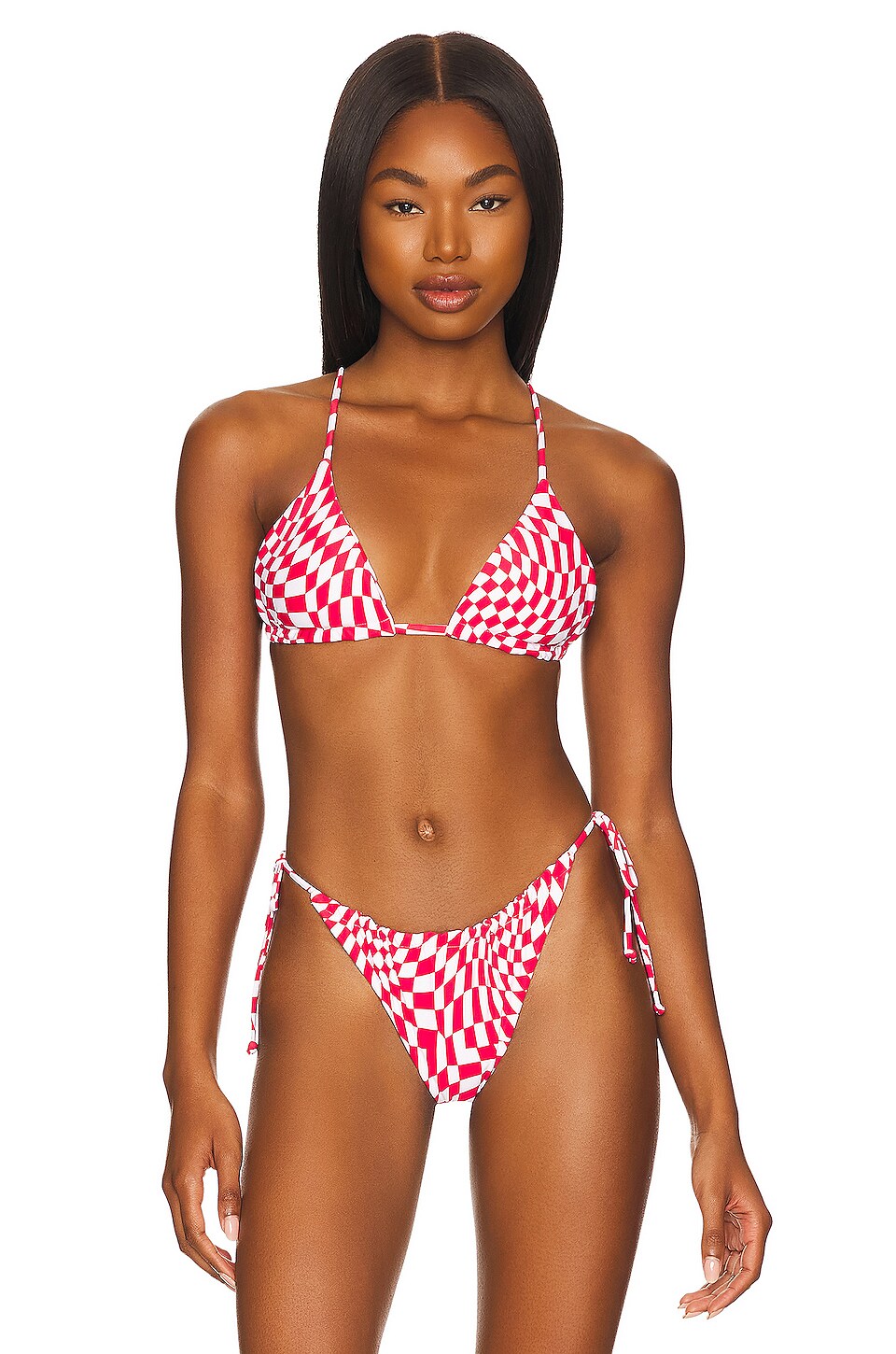 It S Now Cool String Bikini Top In Red Wave Cheque Revolve