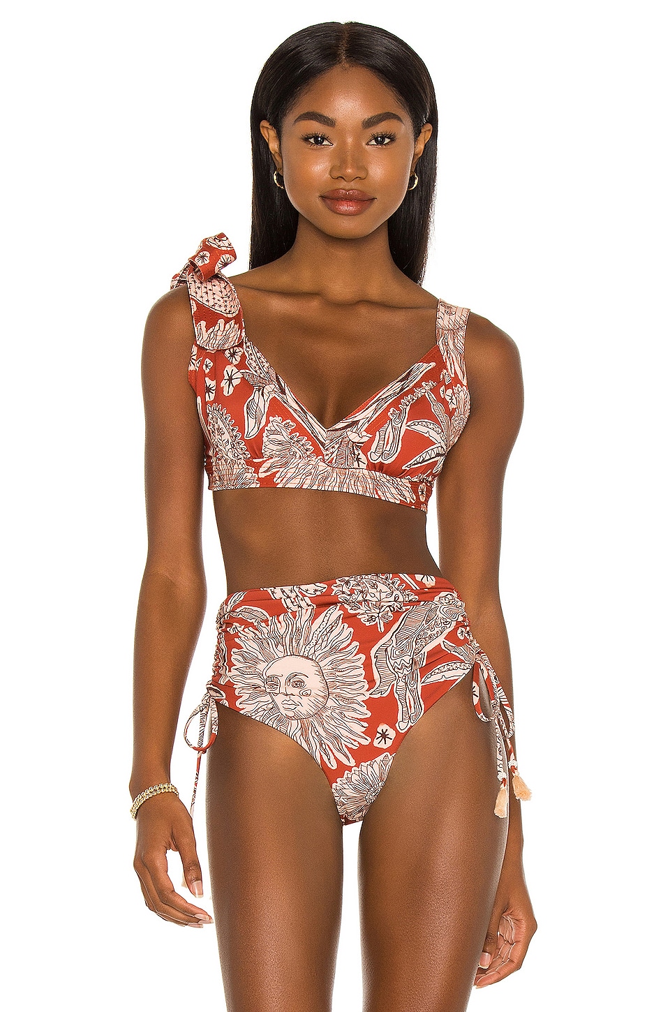 Johanna Ortiz Orinoco Bikini Top In Macondo Achiote Red Antique Ecru