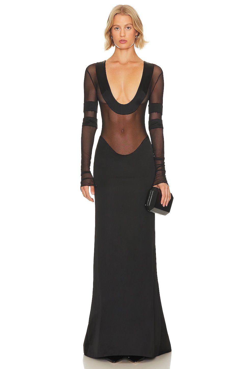 LaQuan Smith Scoop Neck Gown With Satin Trim In Black REVOLVE