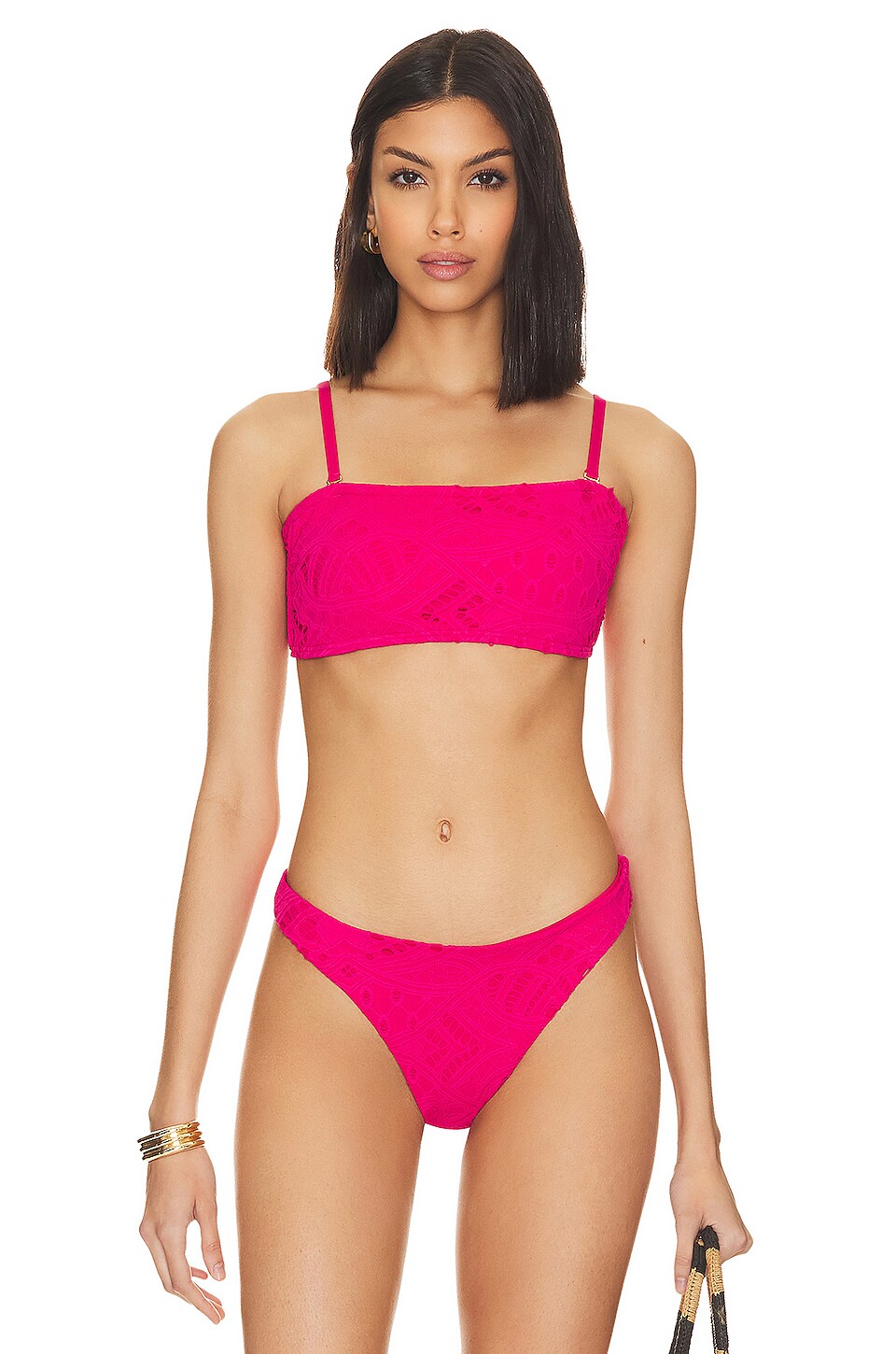 Milly Cabana Eyelet Strapless Bandeau Bikini Top In Pink Revolve