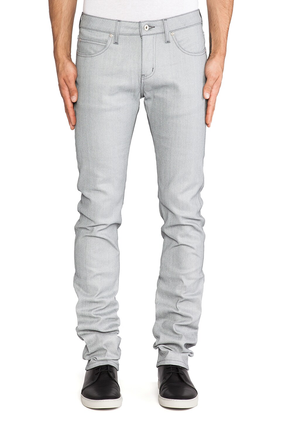 Naked Famous Denim Skinny Guy Oz Reflective Denim In Silver Grey Revolve