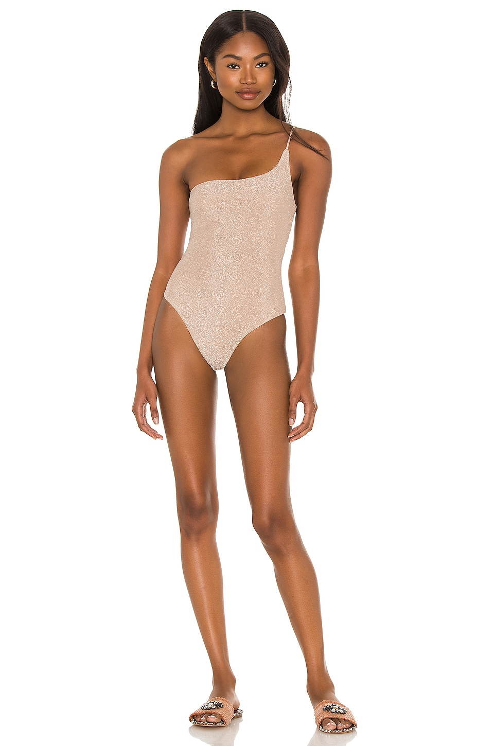 Nookie One Shoulder One Piece In Nude Lurex Revolve