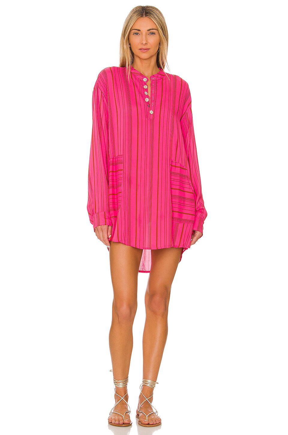 Natalie Martin Apres Swim Shirt Dress In Thin Stripe Puglia Pink REVOLVE