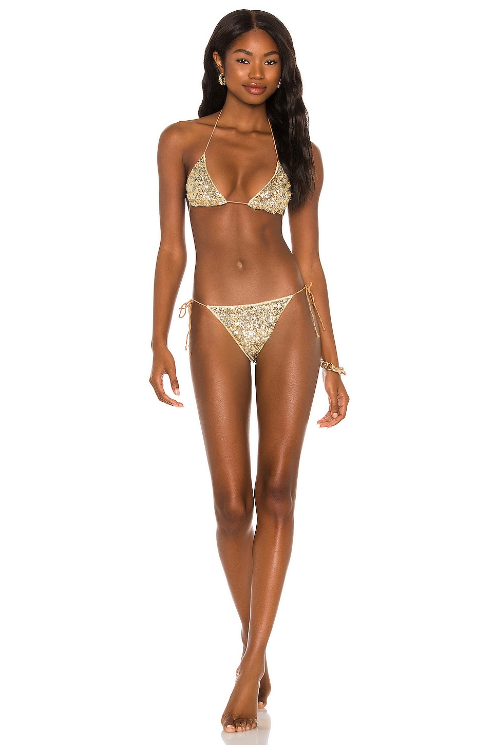 Oseree Paillettes Microkini Bikini Set In Gold REVOLVE