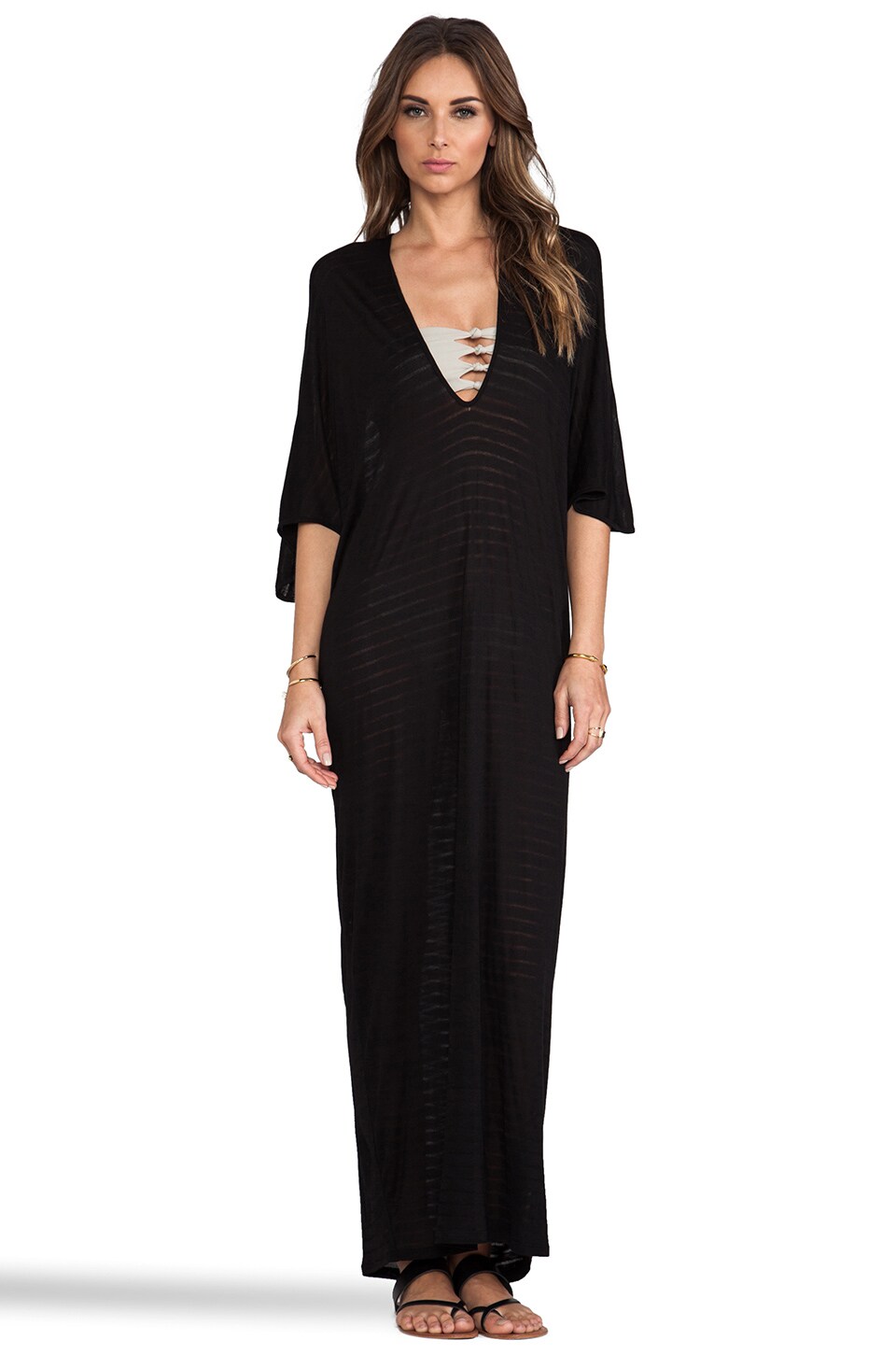 Riller Fount Sebastian Kaftan Maxi In Black Stripe Revolve