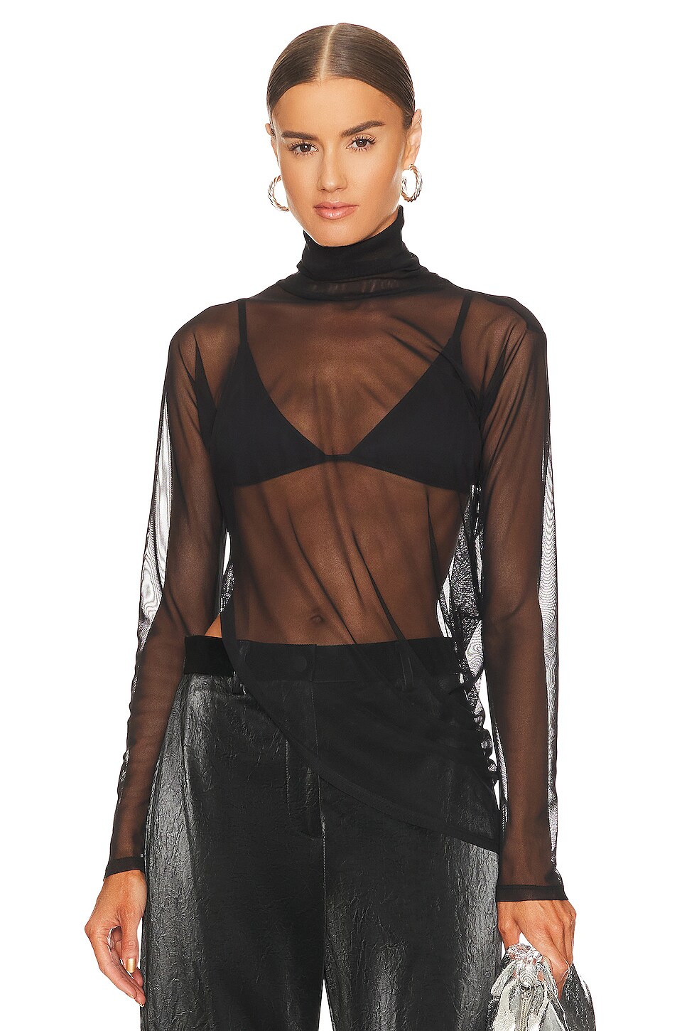 Rta Lei Mesh Turtleneck Top In Black Revolve