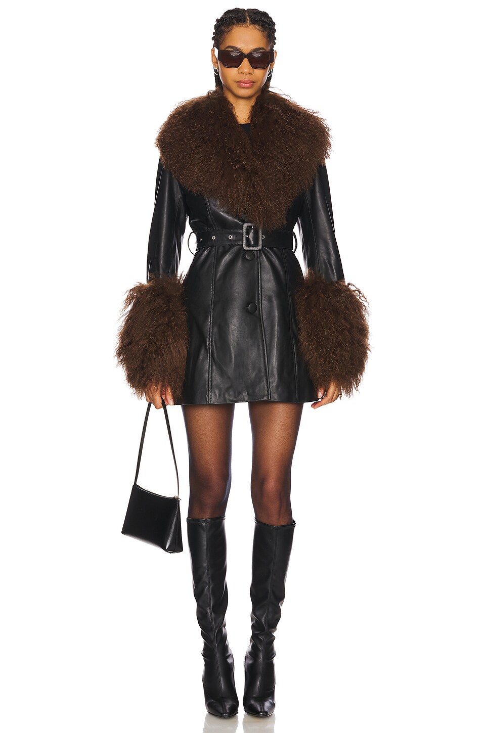 The Mimi Leather Coat with Fur Trim by Susanna Chow