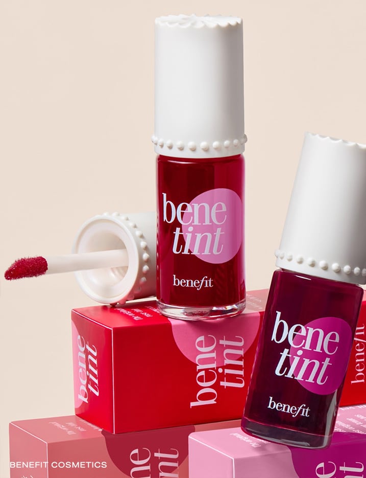Variety of Benefit lip and cheek stains.