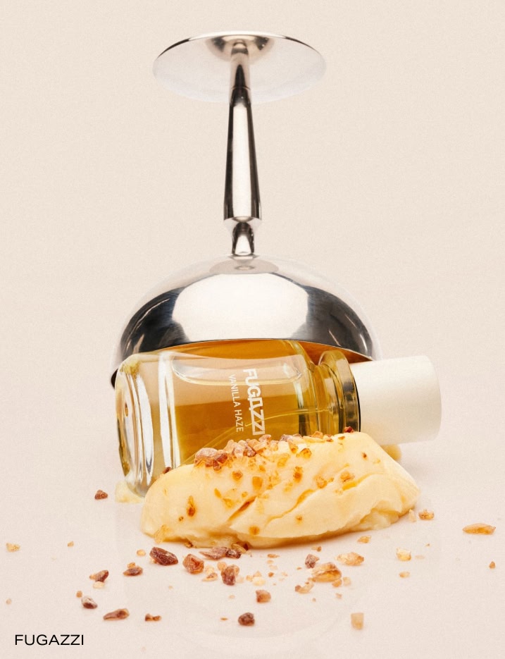 Fugazzi Vanilla Haze fragrance sandwiched in a cup of vanilla ice cream.
