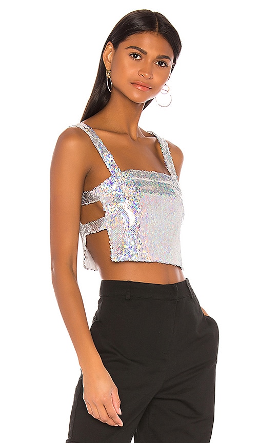 Superdown Karla Cut Out Top In Iridescent Silver