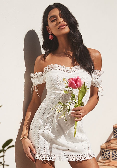 anabelle eyelet lace up dress Anabelle Eyelet Lace Up Dress White Mulaner