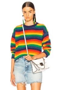 Click to view more detailed imagery on our partner's website Acne Studios Samara Rainbow-stripe Wool Sweater In Blue,red,stripes,yellow