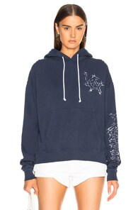 ADAPTATION ADAPTATION EMBROIDERED SHRUNKEN HOODIE IN BLUE