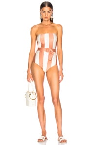 ADRIANA DEGREAS Porto Striped Strapless Swimsuit With Belt,ADEF-WX92