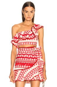 Alexis Kiki One Shoulder Crop Top In Aztec Red