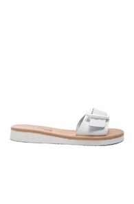 Ancient Greek Sandals Aglaia Buckle Leather Slide Sandals In White