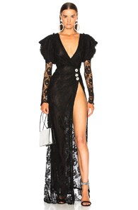 ALESSANDRA RICH Puff Sleeve Lace Gown,ARIF-WD40